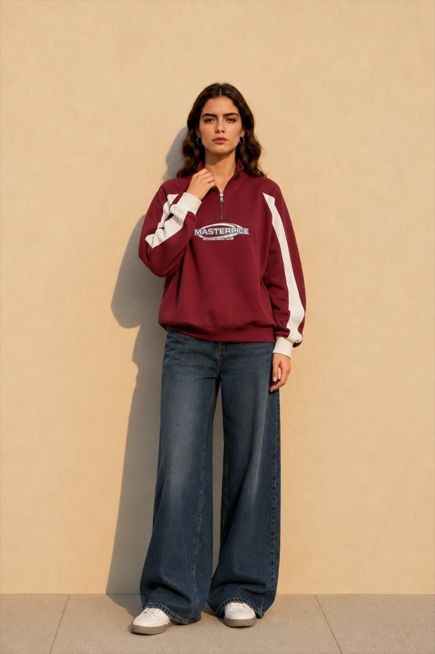 Half-Zip Stand Collar Letter Print Hoodie