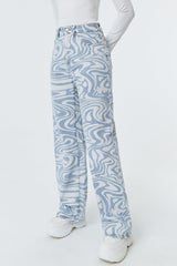 Wave Print High Waist Straight-leg Jeans