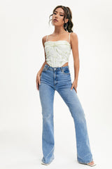 Floral Print Curved Hem Crop Top