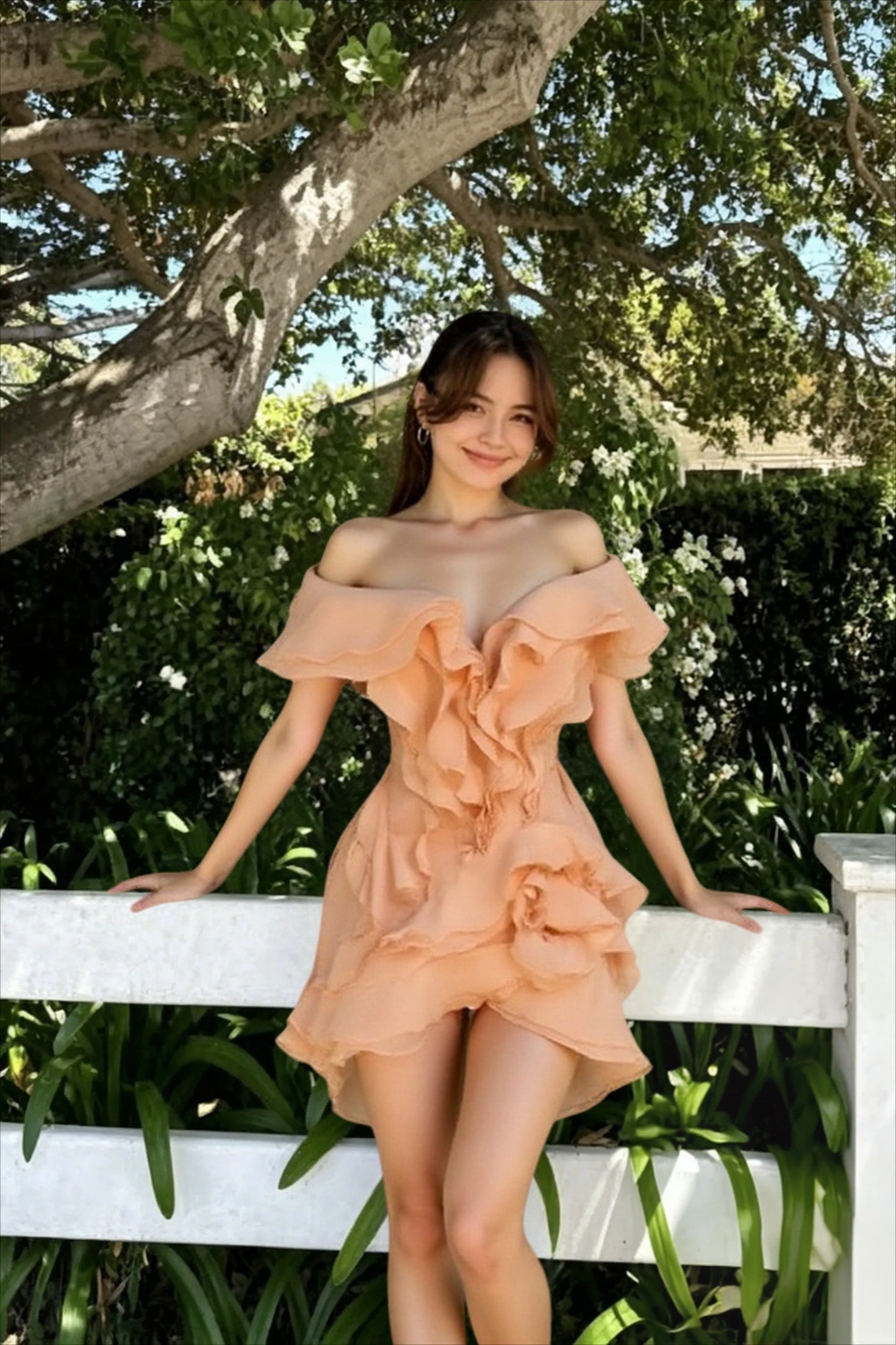 Slash Neck Ruffle Spliced Floral Dress