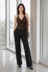 Glitter Solid Sheer Draped Halter Top