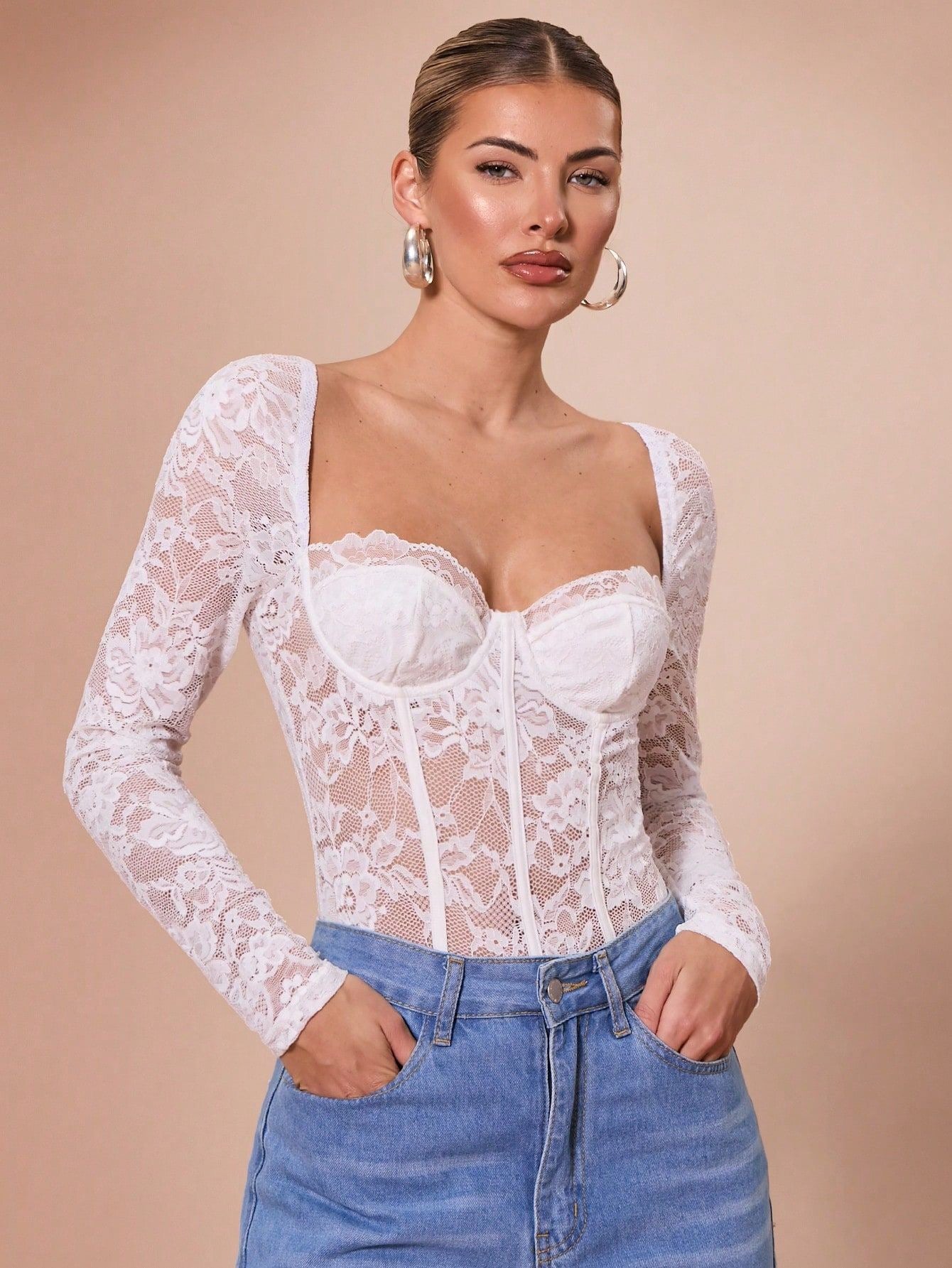 Cadrot Long Sleeve Lace Bodysuit
