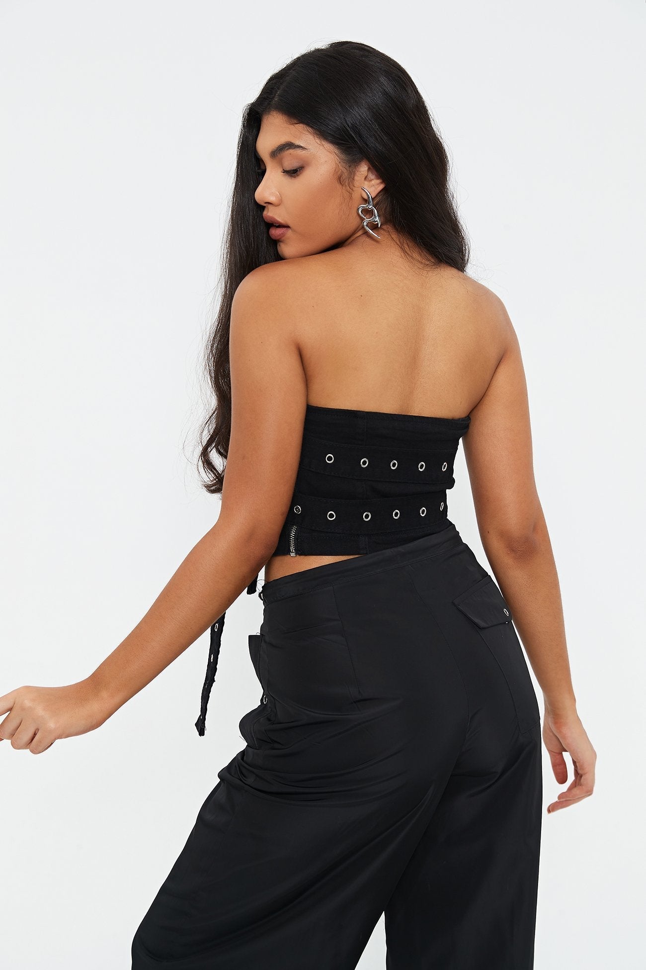 Off Shoulder Belt Decor Denim Crop Top