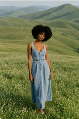 Washed Button Front Cami Denim Dress