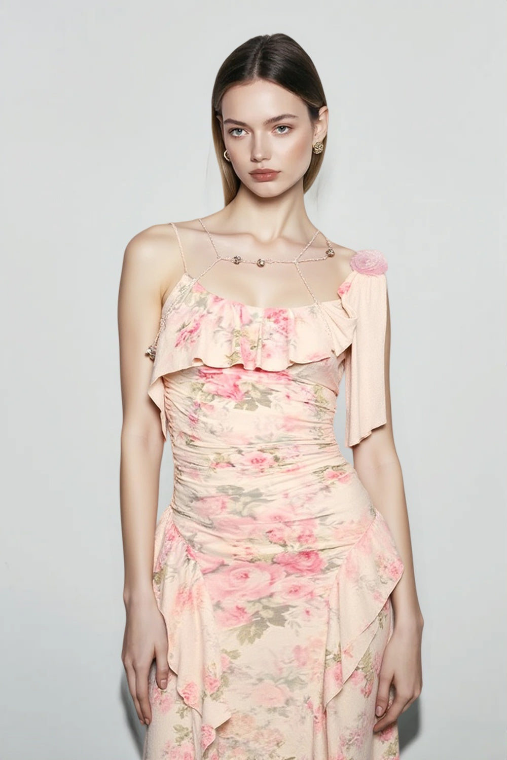 Floral Ruffle Cami High Waist Vacation Dress