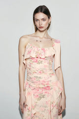 Floral Ruffle Cami High Waist Vacation Dress