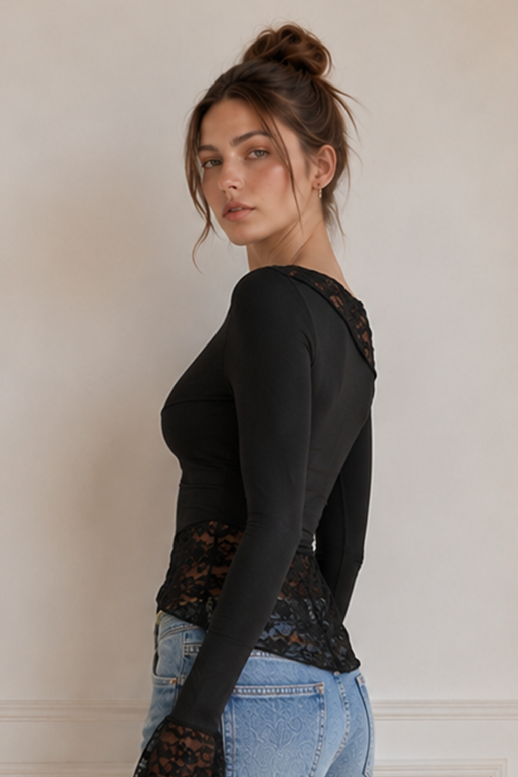 Vintage Slim Fit Floral Detail Long Sleeve Long Sleeve Tee