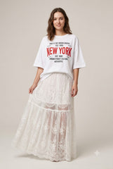 Floral Lace Sheer High-Waist A-Line Skirt