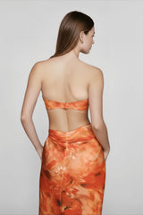 Strapless Floral Print Ruched Waist Vacation Dress