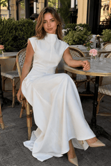 Solid Sleeveless Ruched Waist Elegant Dress