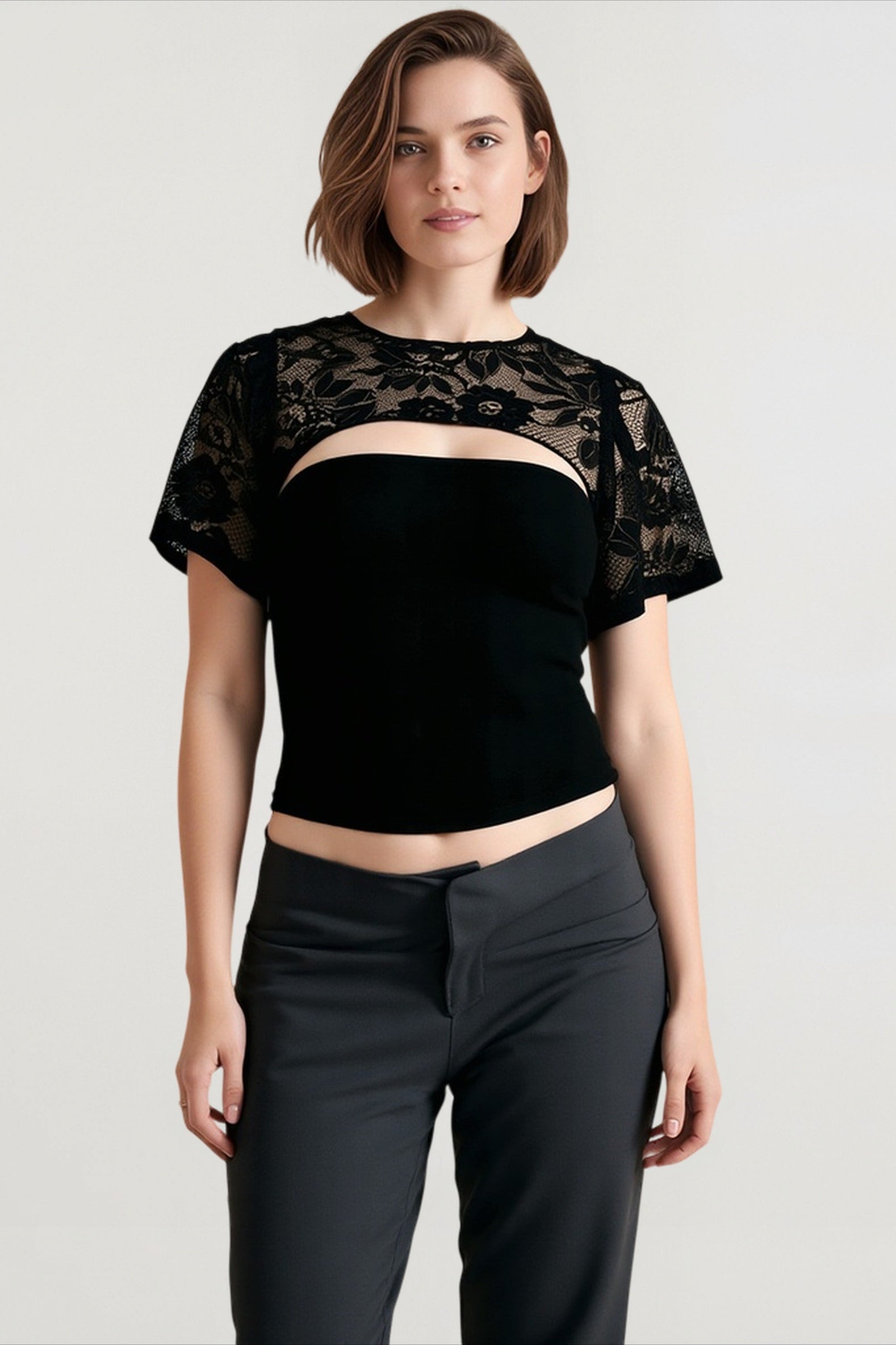 Lace Cutout Flare Sleeve T-shirts