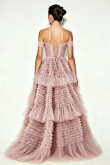 Pink Layered Tulle Prom Dress