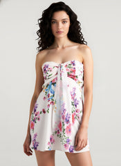 Floral Print Strapless A Line Dress