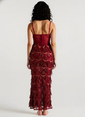 Elegant Spaghetti Strap A-Line Bodycon Maxi Sequin Dress