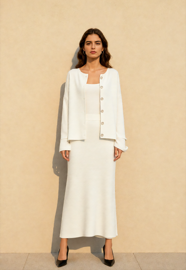Elegant Minimalist Knit Long Sleeve Cardigan Cami Three Piece Set