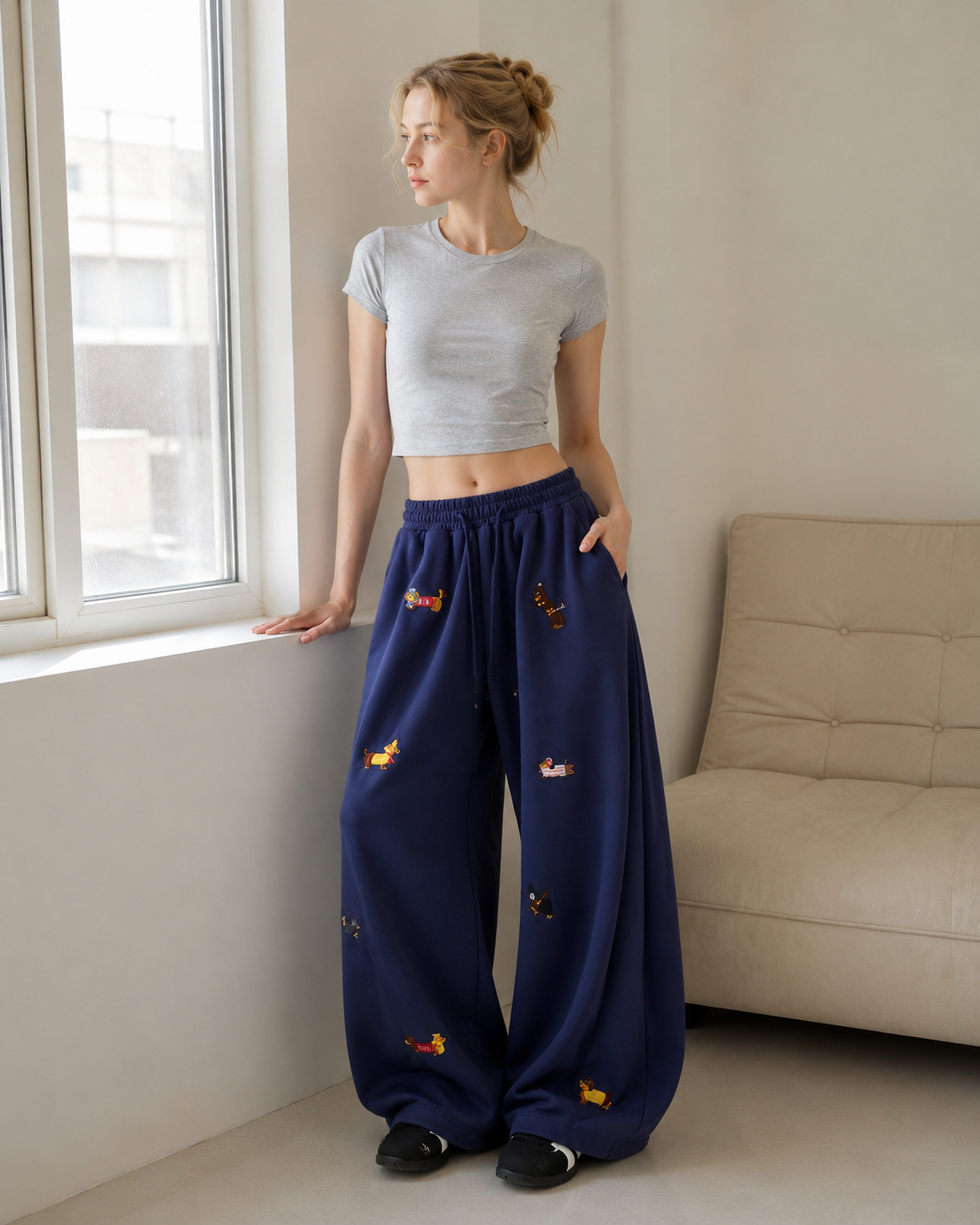 Street Style Embroidered Baggy Pants