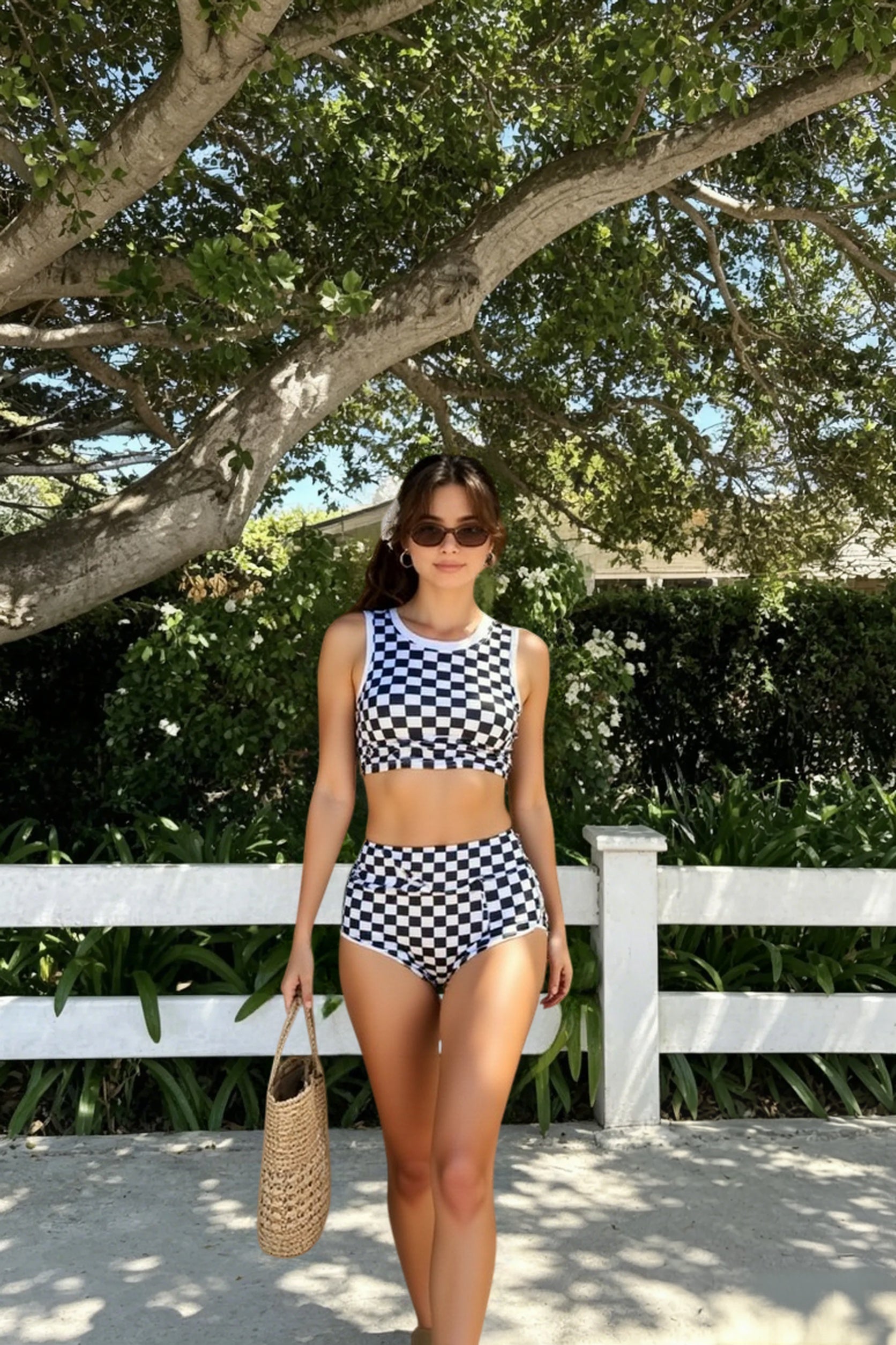 Trendy Checkered Bikini Two Piece Swim Set