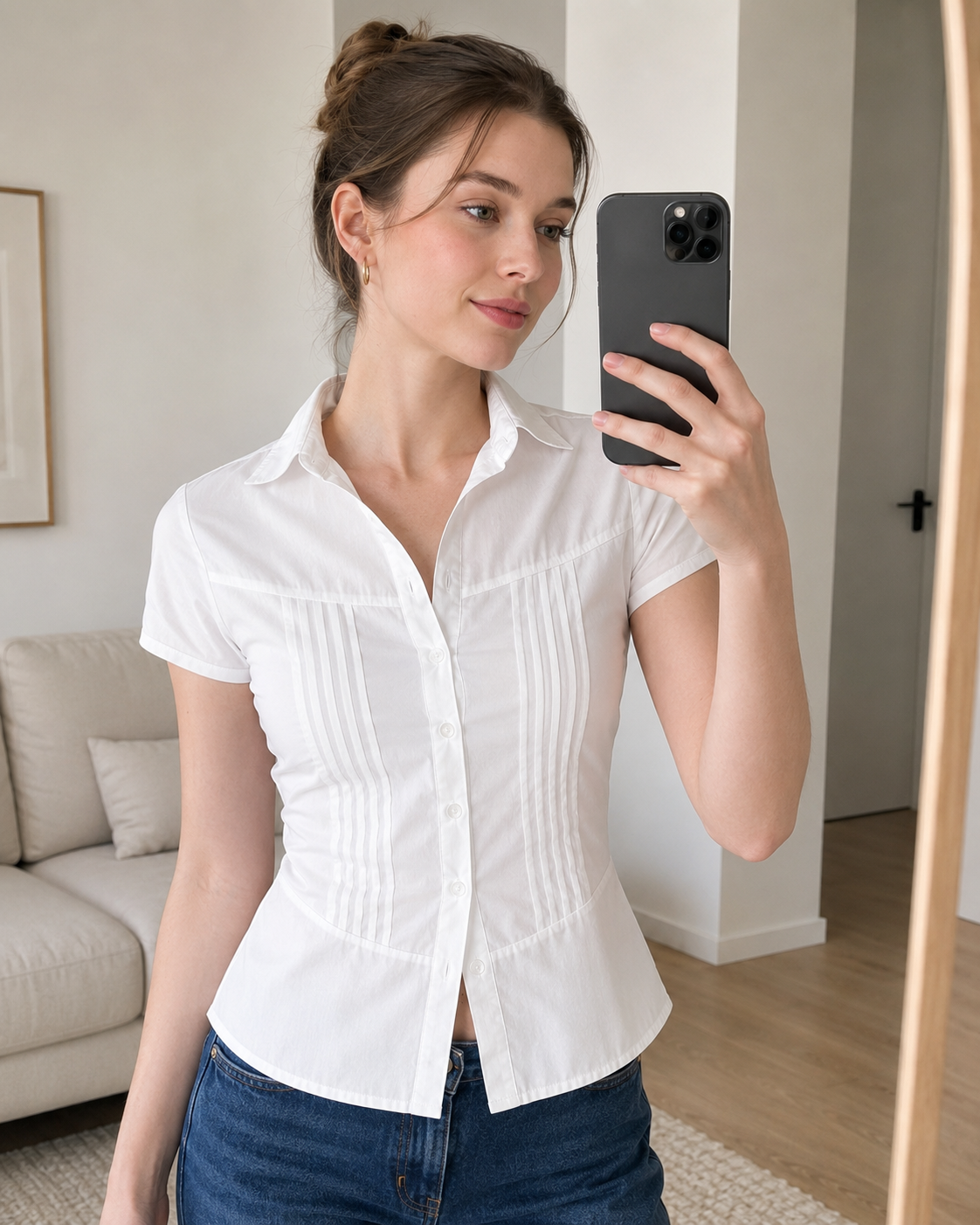Unique Design Slim Fit Short Sleeve Blouse