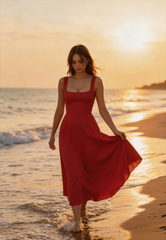 Solid Square Neck Sleeveless Cocktail Dress