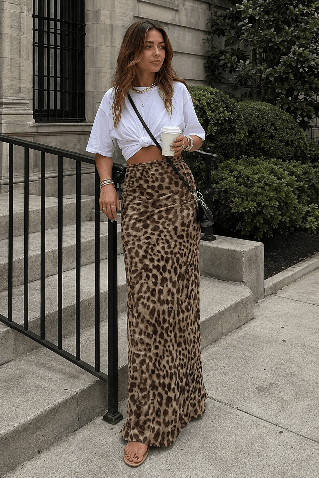 Elegant Leopard Print Slim A-Line Skirt