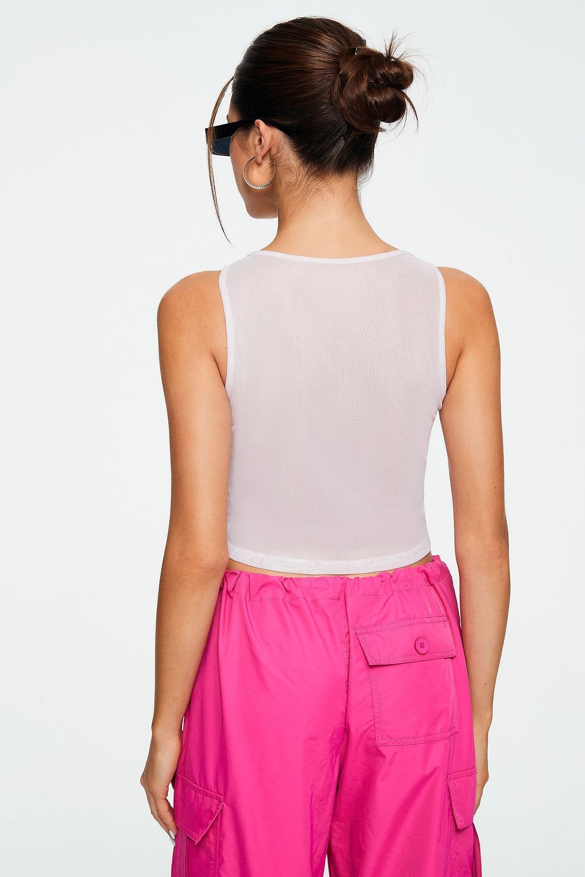 Lips Print Sleeveless Mesh Tank Top