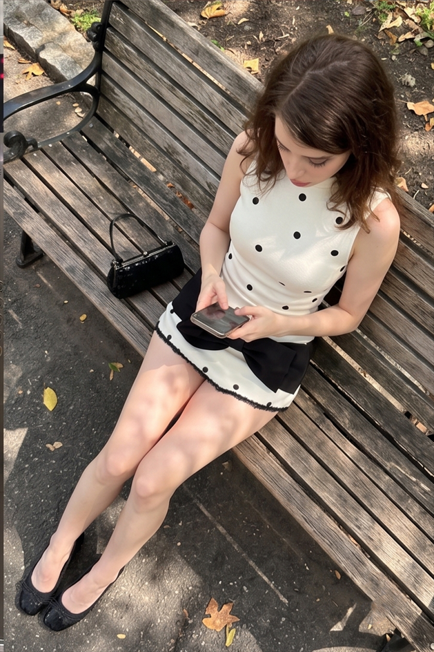 Crew Neck Waist Cinched Color Block Polka Dot Bow Mini Dress