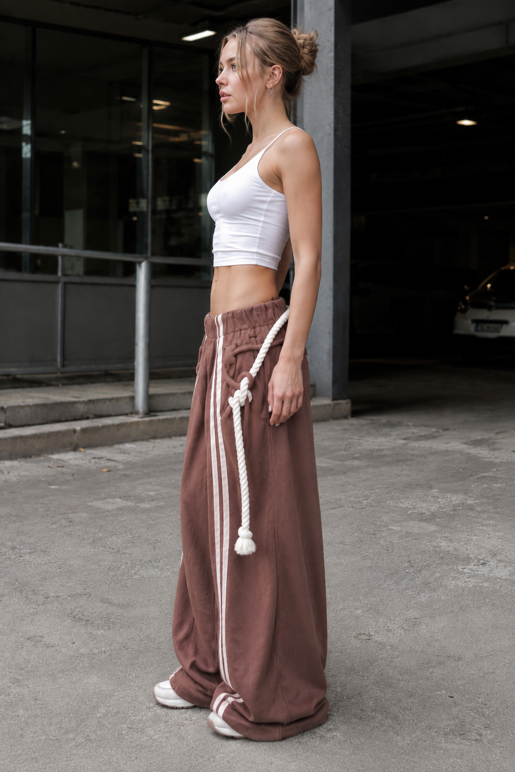 Striped Belted Wide Leg Cargo Pants