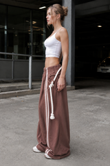 Striped Belted Wide Leg Cargo Pants