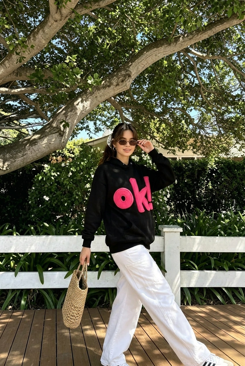 3D OK Letter Print Hoodie
