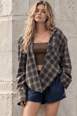 Plaid Collared Asymmetrical Chic Blouse