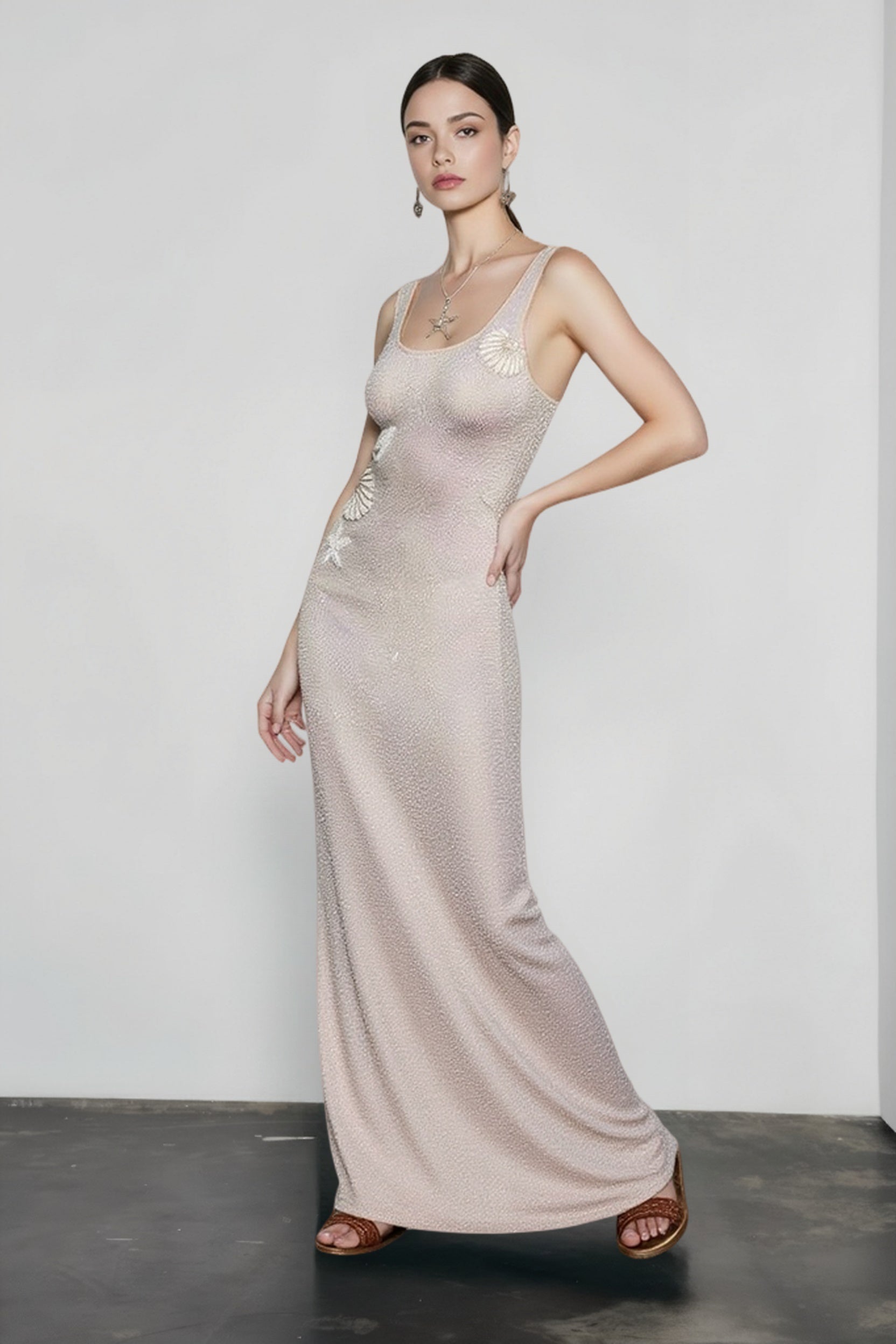 Crew Neck Sleeveless Knit Bodycon Maxi Vacation Dress