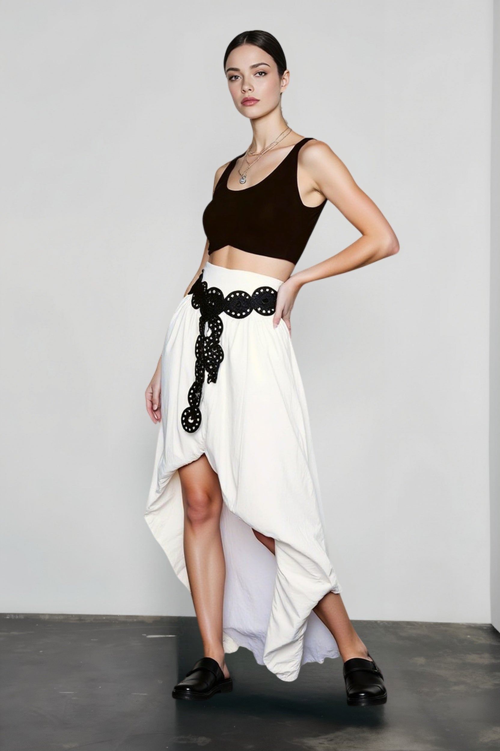 Cotton Tulip Hem Asymmetric Skirt