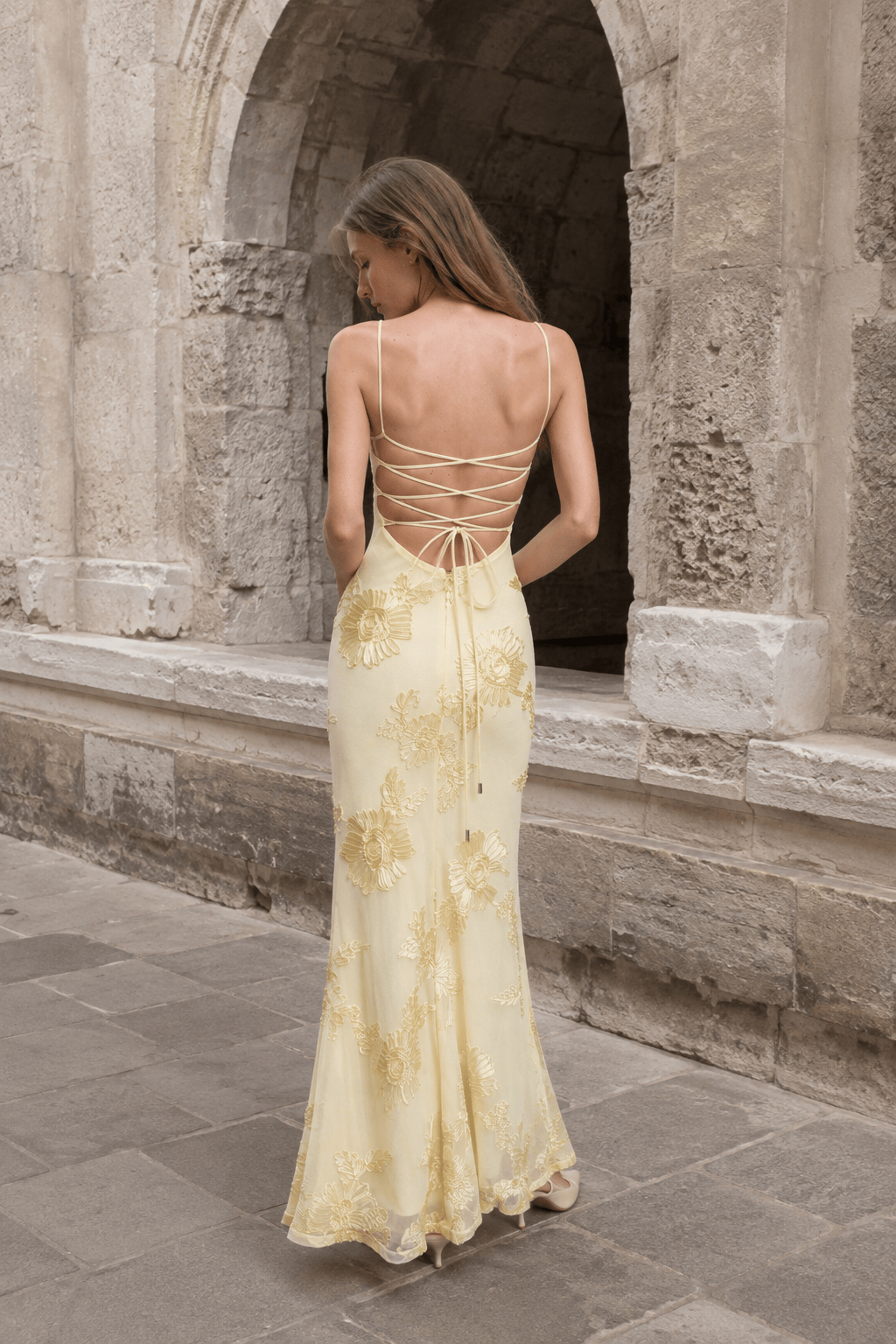 Strapless Floral Embroidered Maxi Dress