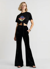 High Waist Velvet Wide Leg Velour Flare Pants