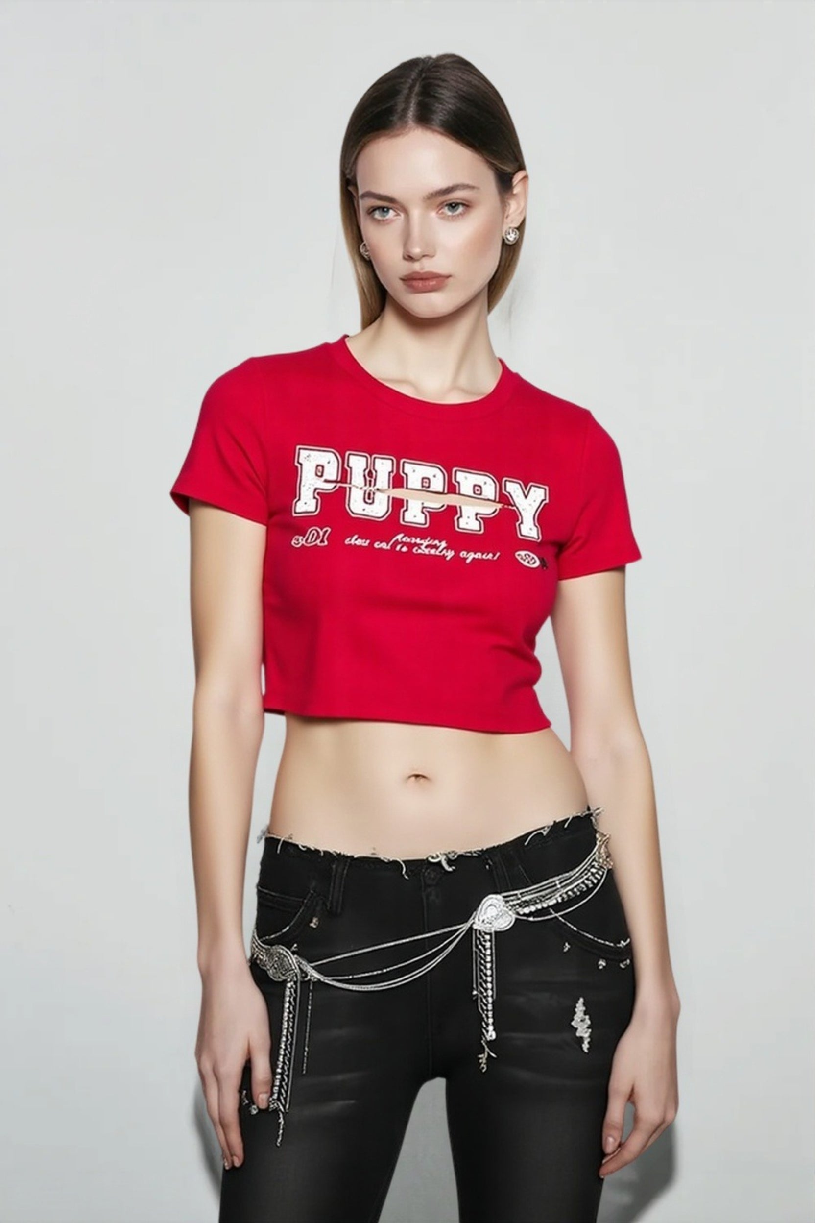Y2K Print Cutout Crop T-shirts