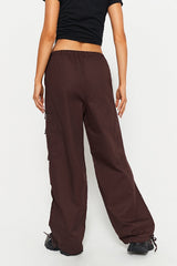 Low Waist Pocket Patched Drawstring Hem Cargo Pants