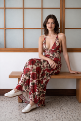 Printed Spaghetti Strap Backless Slim Maxi Dress