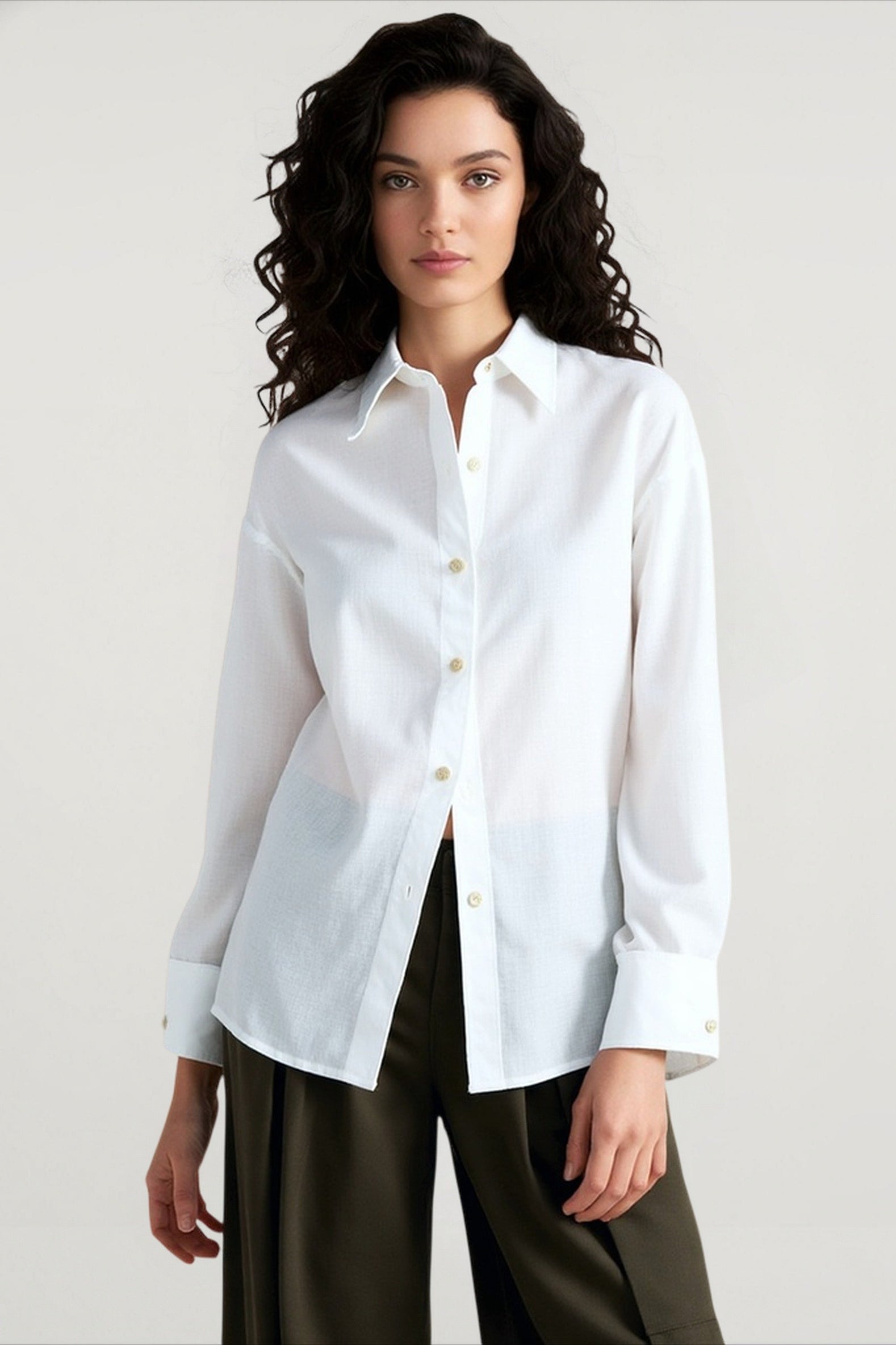 Linen Solid Button Down Blouse