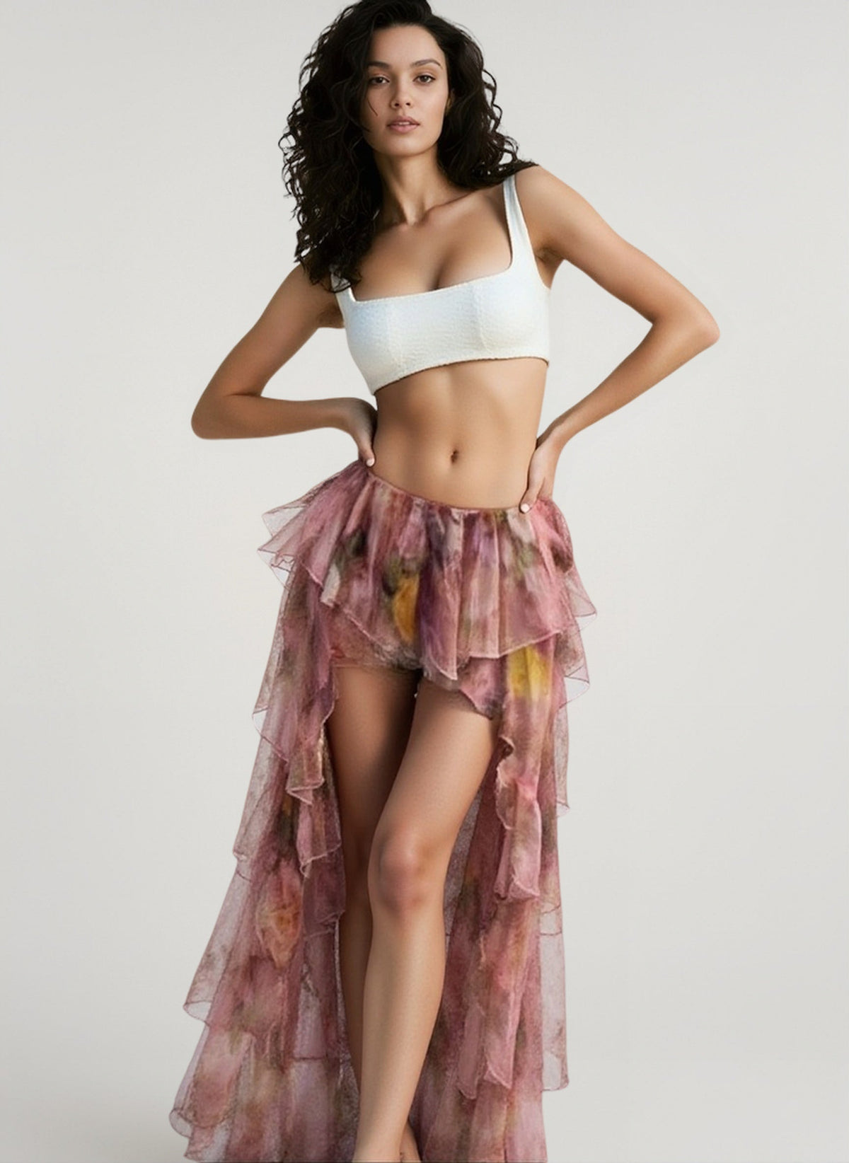 Floral Print Ruffle Irregular Vacation Skirt