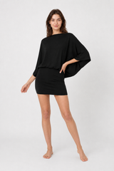Chic Back Deep V Cowl Neck Loose Mini Dress