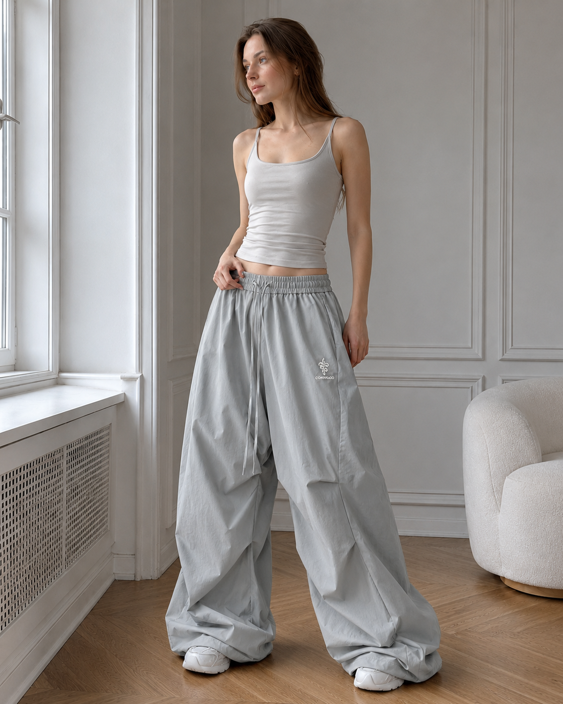 High-Waisted Loose Wide-Leg Cargo Pants