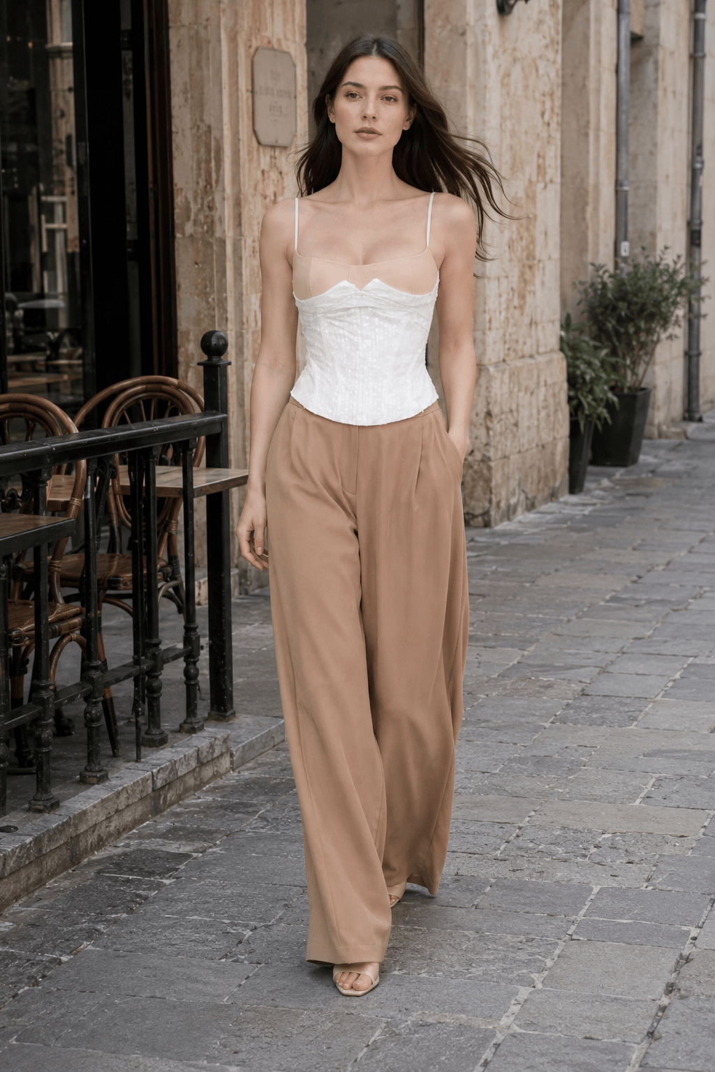 Patchwork Color Block Cinched Waist Tie Asymmetrical Cami Top