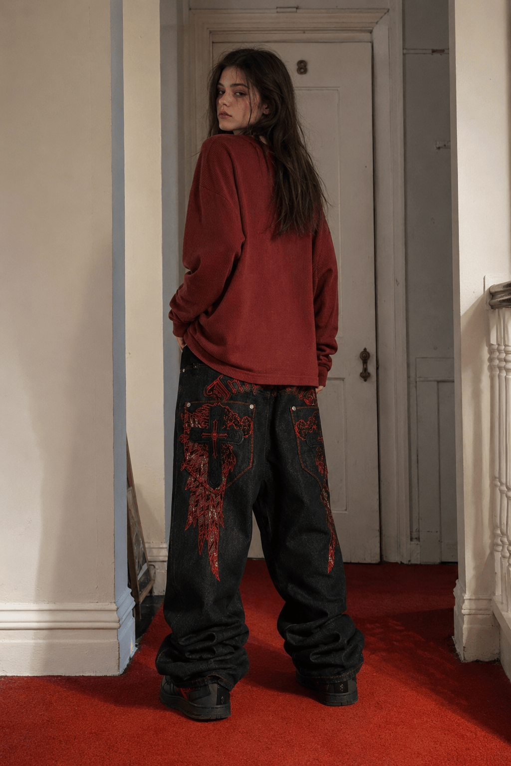 Y2K Dark Embroidered Cleaning Pant