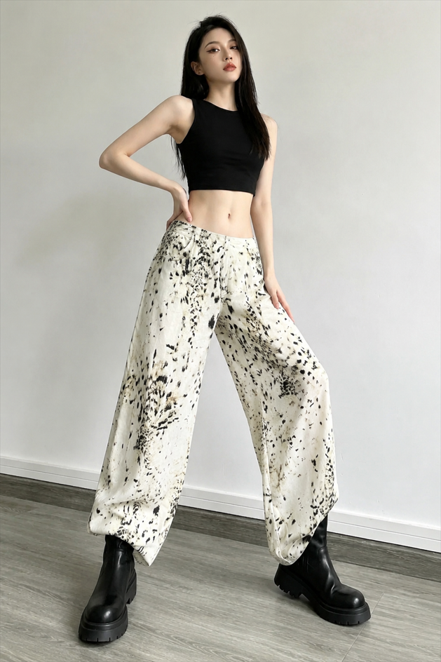 Retro Washed Leopard Wide Leg Jeans