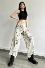 Retro Washed Leopard Wide Leg Jeans