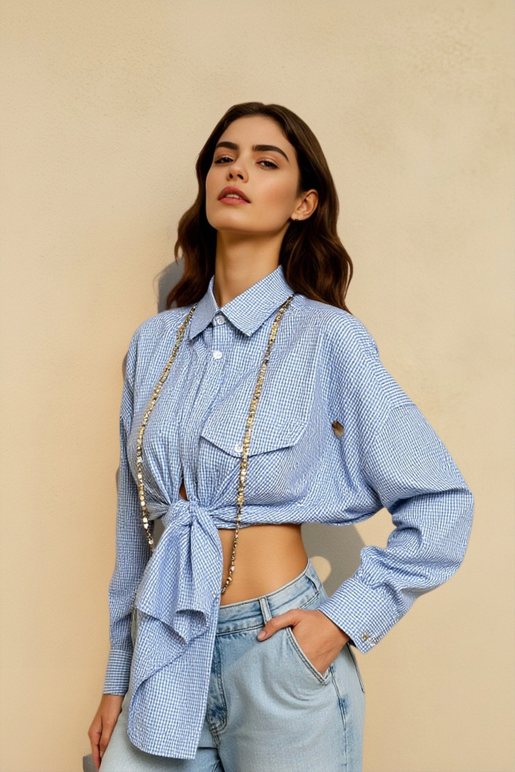 Back Stripe Button Detail Blouse