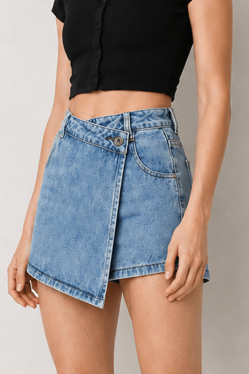 Two In One High Waist A Line Denim Shorts