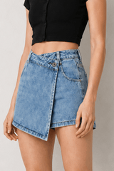 Two In One High Waist A Line Denim Shorts