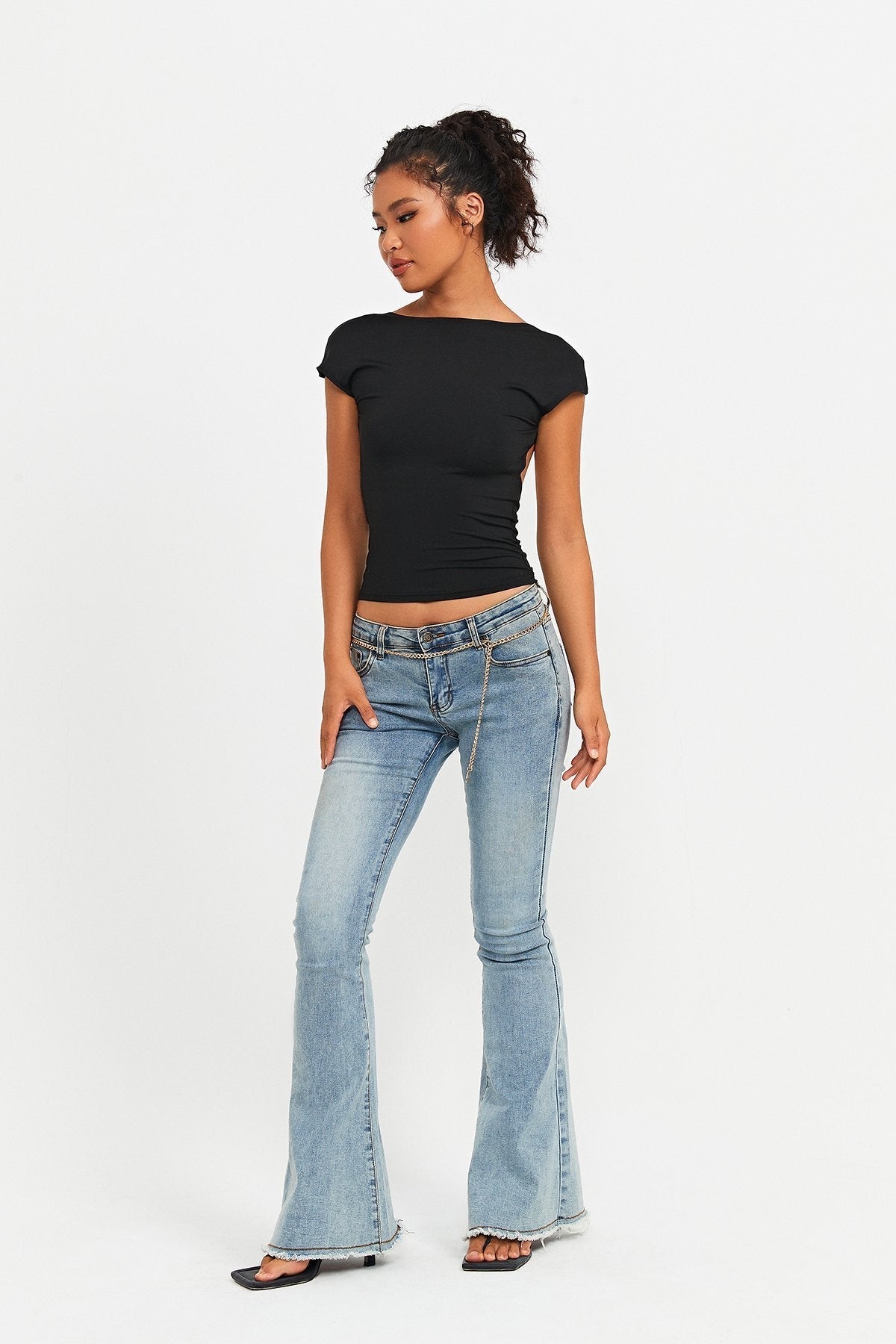 Open Back Short Sleeve Bodycon Crop Top
