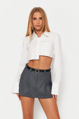 Lapel Neck Pocket Patched Asymmetrical Hem Shirt